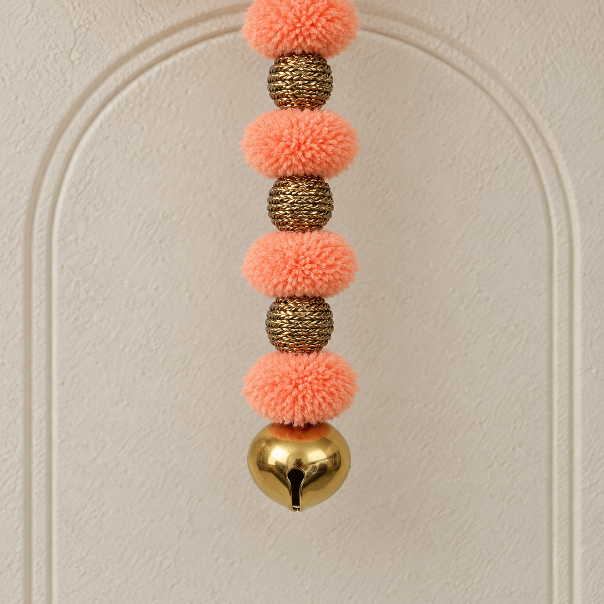 Peach Pom-Pom Bell Hanging - detail view