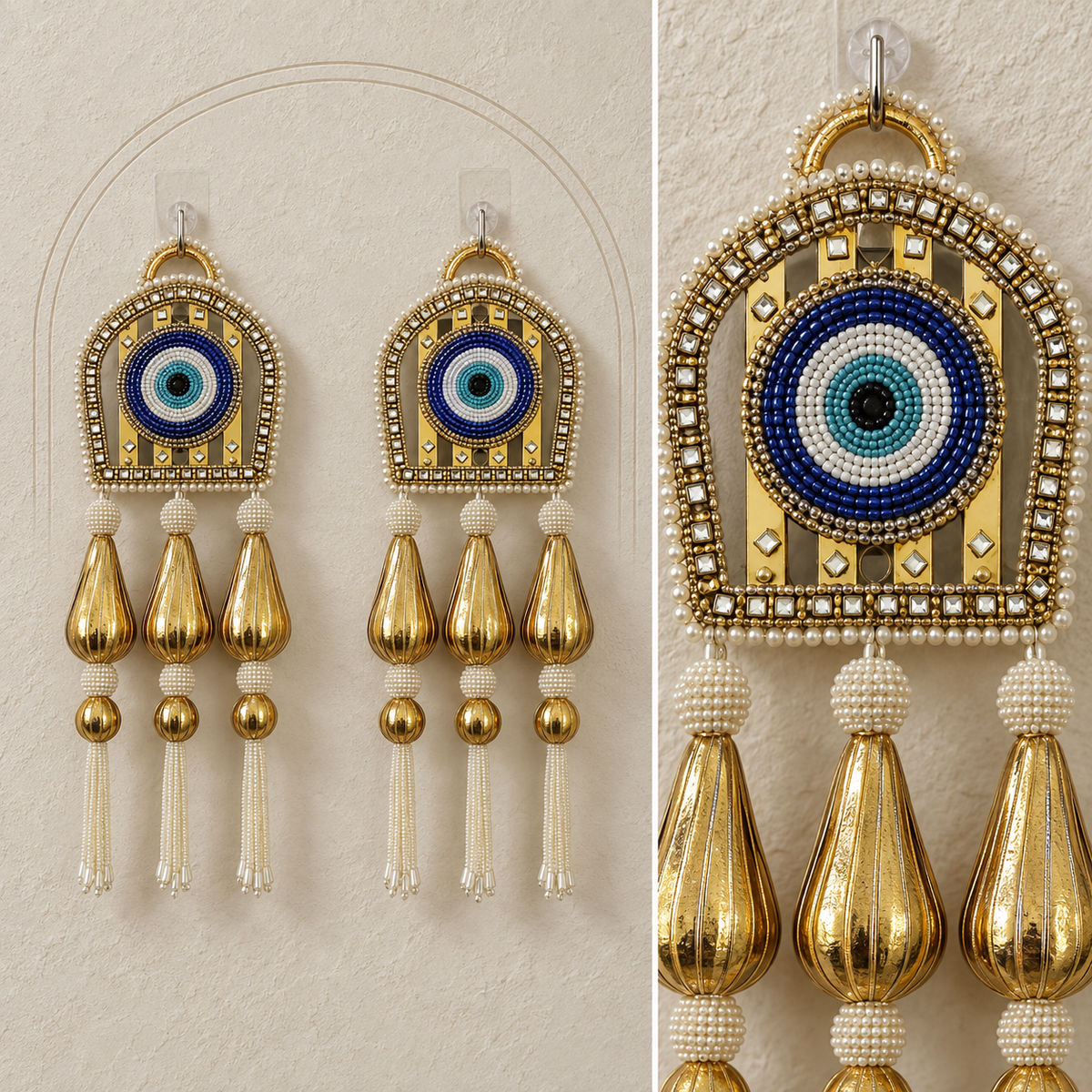 Golden Evil Eye Pearl Hanging - detail view
