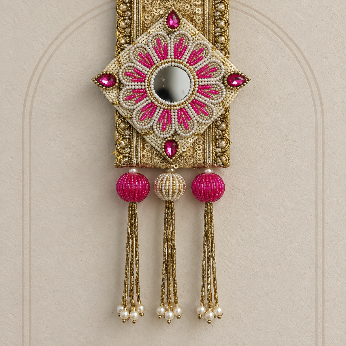 Antique Gold Mirror Floral Hanging - detail view
