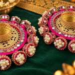 Rani Gulab Pearl Mirror Tealight Holders – Pair - Side-cut detail