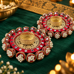 Rakt Gulab Pearl Mirror Tealight Holders – Pair - Zoom detail