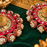 Rakt Gulab Pearl Mirror Tealight Holders – Pair - Side-cut detail