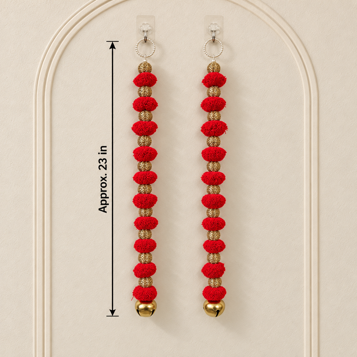Laal Pom-Pom Bell Hanging - detail view