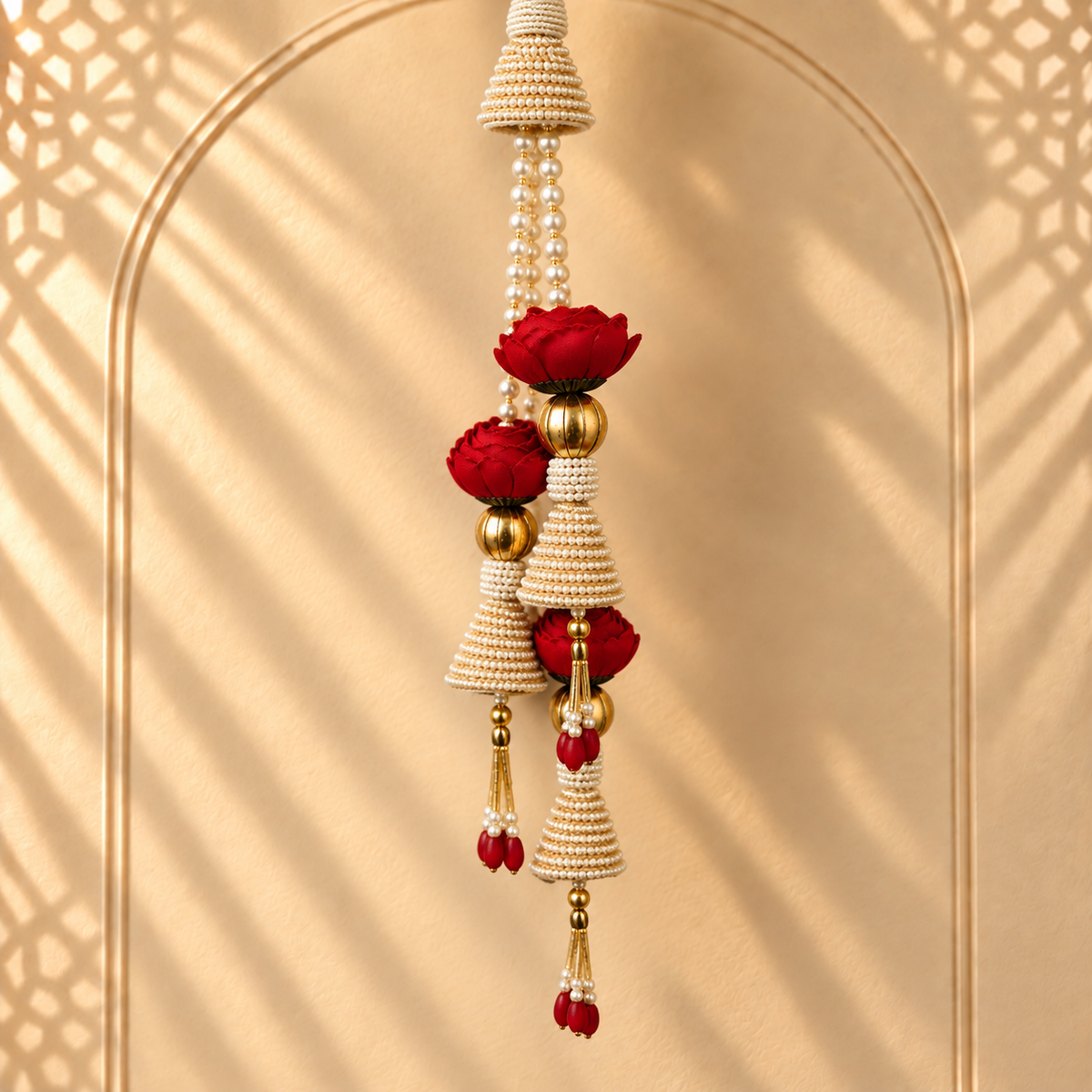 Crimson Floral Pearl Hanging - detail view