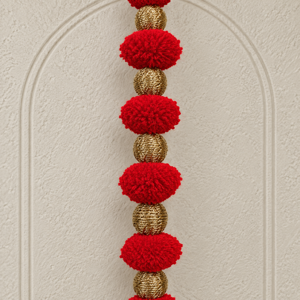 Long Red Pom-Pom Festive Hanging - detail view