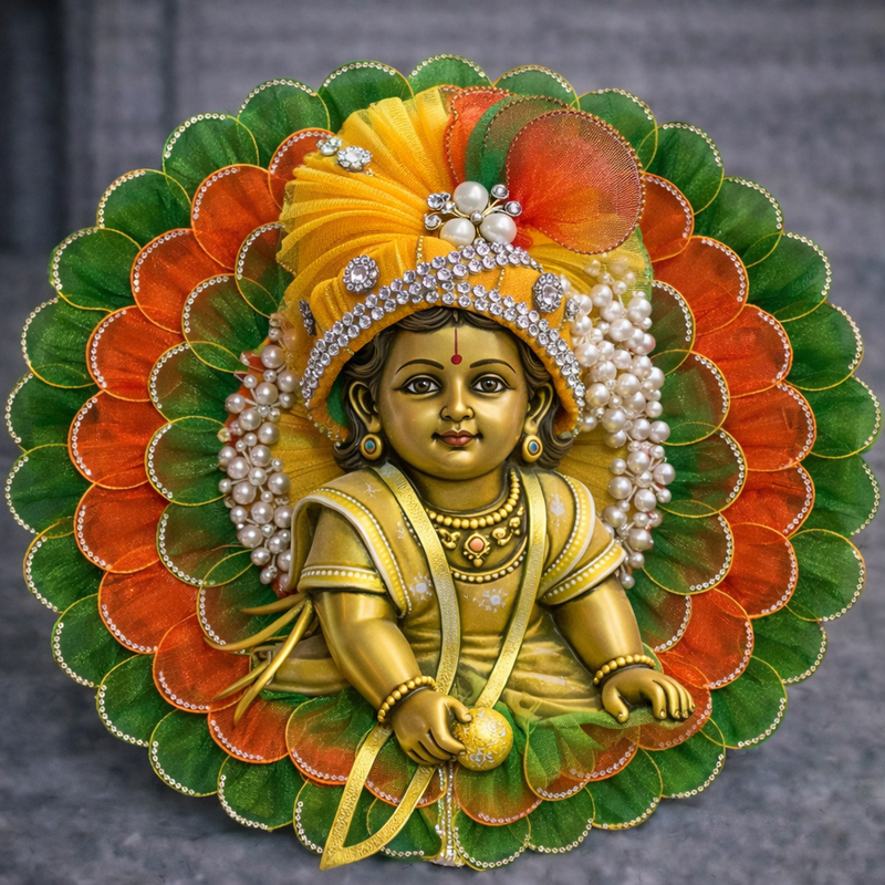 Orange Green Petal Pearl Laddu Gopal Poshak – Size 0