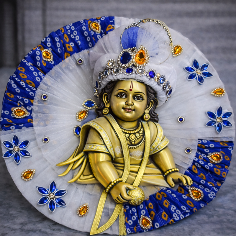 Royal Blue & White Jeweled Laddu Gopal Poshak – Size 0