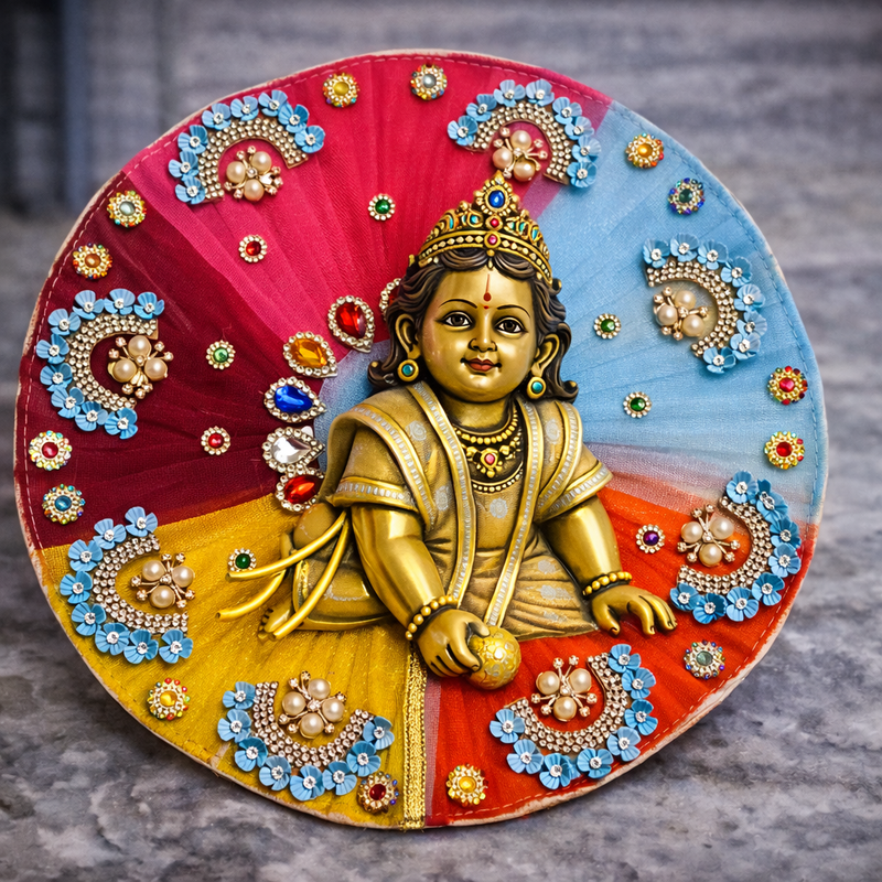 Multicolour Panel Blue Floral Laddu Gopal Poshak – Size 0