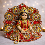 Red Gold Kundan Medallion Laddu Gopal Poshak – Size 1