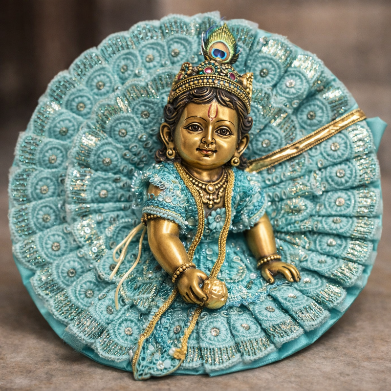 Aqua Chikankari Sequin Laddu Gopal Poshak – Size 6