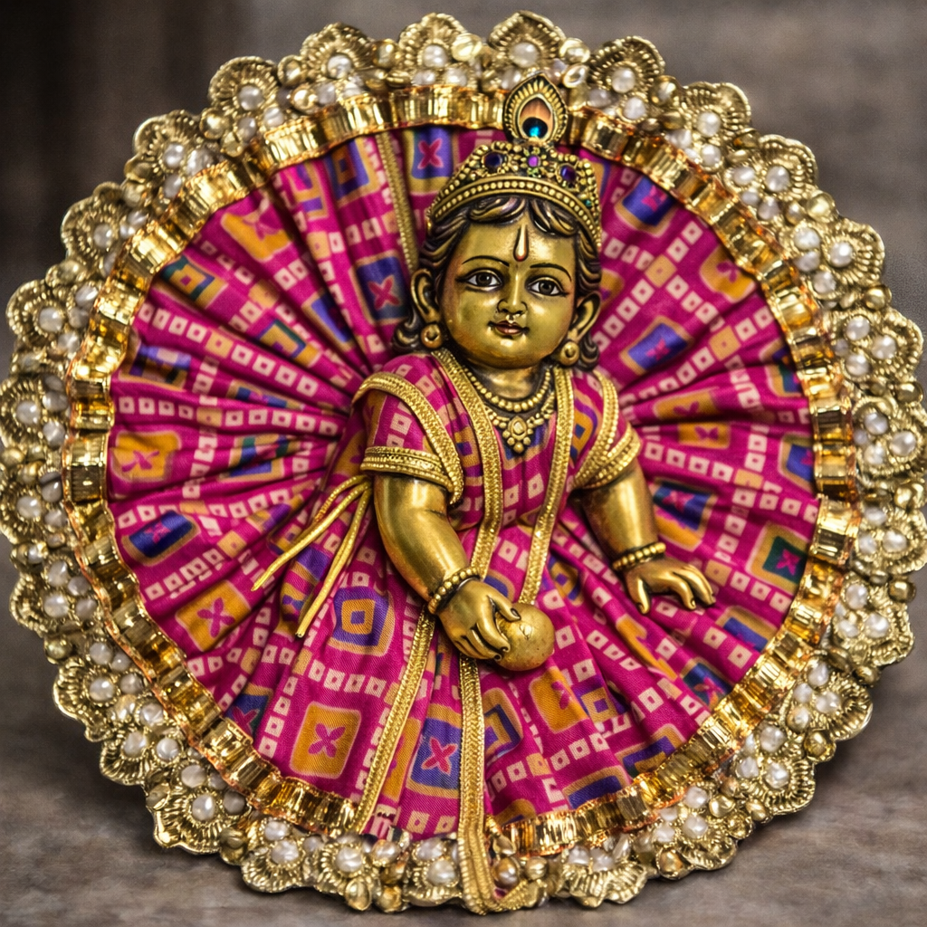 Magenta Geometric Pearl Laddu Gopal Poshak – Size 6