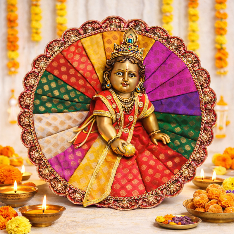 Multicolour Brocade Fan Laddu Gopal Poshak – Size 6