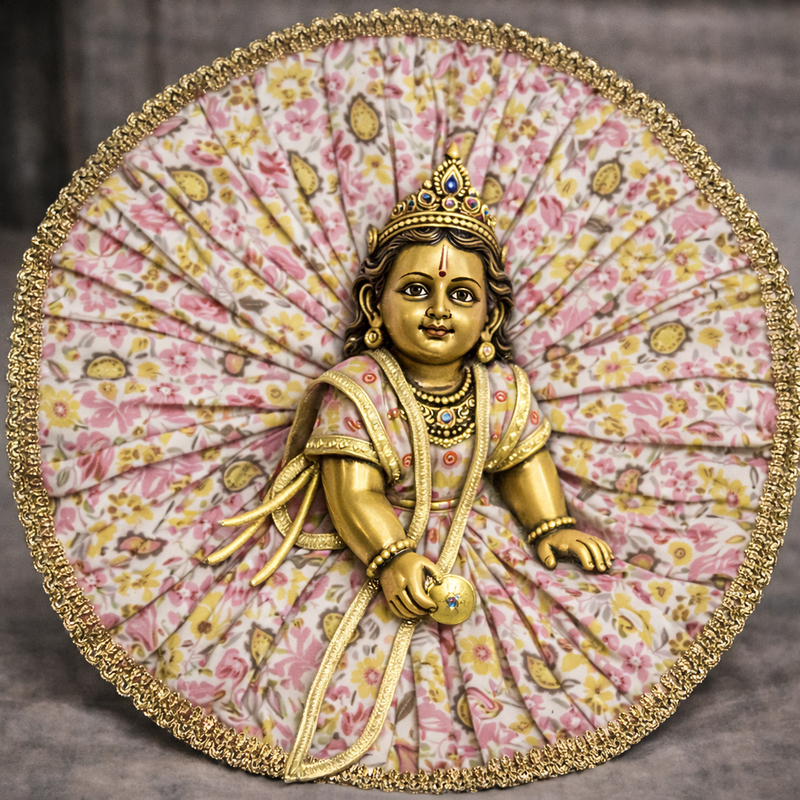 Pastel Floral Gold Lace Laddu Gopal Poshak – Size 6