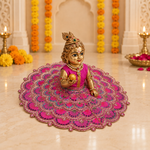 Rani Pink Multicolour Scalloped Laddu Gopal Poshak – Size 6 – Angled View