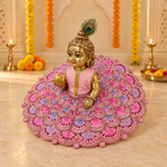 Baby Pink Multicolour Scalloped Laddu Gopal Poshak – Size 6 – Angled View