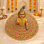 Mustard Multicolour Scalloped Laddu Gopal Poshak – Size 6 – Front View