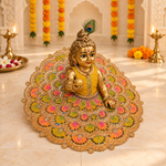 Mustard Multicolour Scalloped Laddu Gopal Poshak – Size 6 – Angled View