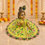 Lime Green Floral Embroidered Laddu Gopal Poshak – Size 6 – Angled View