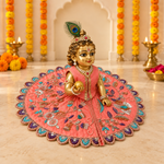 Peach Multicolour Floral Embroidered Laddu Gopal Poshak – Size 6 – Angled View