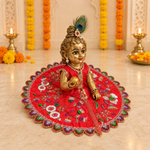 Red Multicolour Floral Embroidered Laddu Gopal Poshak – Size 6 – Angled View