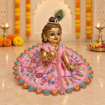 Baby Pink Multicolour Floral Embroidered Laddu Gopal Poshak – Size 6 – Angled View