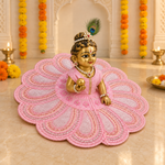 Baby Pink Pearl Petal Lace Laddu Gopal Poshak – Size 6 – Angled View