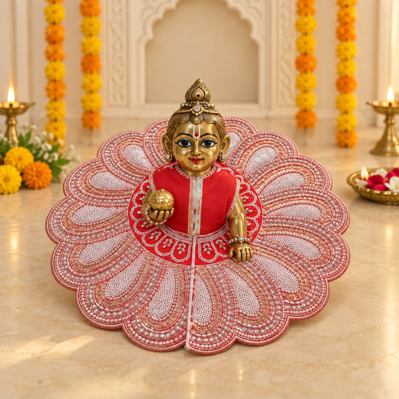 Red Bodice Blush Pearl Petal Lace Laddu Gopal Poshak – Size 6 – Front View