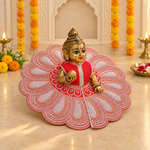 Red Bodice Blush Pearl Petal Lace Laddu Gopal Poshak – Size 6 – Angled View
