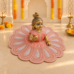 Peach Bodice Blush Pearl Petal Lace Laddu Gopal Poshak – Size 6 – Angled View
