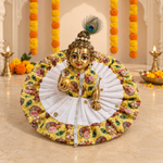 Yellow Peacock Print White Pleated Laddu Gopal Poshak – Size 6 – Front View