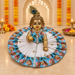 Turquoise Peacock Print White Pleated Laddu Gopal Poshak – Size 6 – Front View