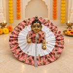 Peach Peacock Print White Pleated Laddu Gopal Poshak – Size 6 – Front View