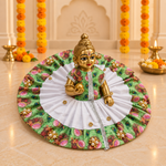 Green Peacock Print White Pleated Laddu Gopal Poshak – Size 6 – Angled View