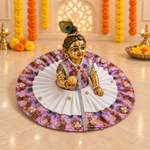 Lavender Peacock Print White Pleated Laddu Gopal Poshak – Size 6 – Angled View