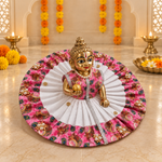 Rani Pink Peacock Print White Pleated Laddu Gopal Poshak – Size 6 – Angled View