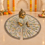 Ivory Mint Floral Brocade Pleated Laddu Gopal Poshak – Size 6 – Angled View