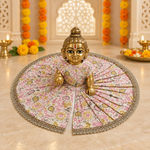 Blush Pink Floral Brocade Pleated Laddu Gopal Poshak – Size 6 – Front View