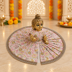 Blush Pink Floral Brocade Pleated Laddu Gopal Poshak – Size 6 – Angled View