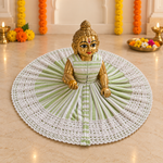 Mint Green White Crochet Stripe Laddu Gopal Poshak – Size 6 – Angled View