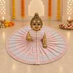 Blush Pink White Crochet Stripe Laddu Gopal Poshak – Size 6 – Front View