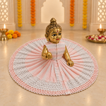 Blush Pink White Crochet Stripe Laddu Gopal Poshak – Size 6 – Angled View