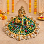 Emerald Green Multicolour Bandhani Mirror Laddu Gopal Poshak – Size 6 – Angled View