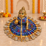 Royal Blue Multicolour Bandhani Mirror Laddu Gopal Poshak – Size 6 – Angled View