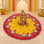 Mustard Red Floral Loop Border Laddu Gopal Poshak – Size 6 – Angled View