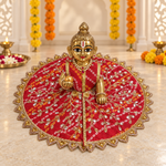 Orange Red Bandhani Floral Zari Laddu Gopal Poshak – Size 6 – Front View