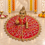 Orange Red Bandhani Floral Zari Laddu Gopal Poshak – Size 6 – Angled View