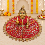 Crimson Red Bandhani Floral Zari Laddu Gopal Poshak – Size 6 – Front View