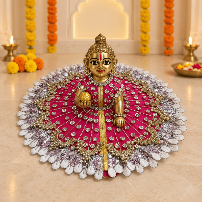 Rani Pink Silver Pearl Loop Laddu Gopal Poshak – Size 6 – Front View