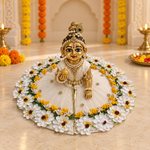 Ivory Daisy Floral Garland Laddu Gopal Poshak – Size 6 – Front View