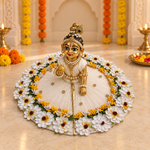 Ivory Daisy Floral Garland Laddu Gopal Poshak – Size 6 – Angled View
